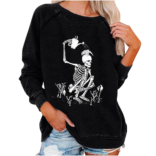 

Women's Sweatshirt Pullover Skull Print Halloween Weekend Hot Stamping Active Streetwear Hoodies Sweatshirts Black And White Black Gray