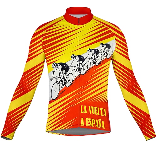 

21Grams Men's Cycling Jersey Long Sleeve Bike Top with 3 Rear Pockets Mountain Bike MTB Road Bike Cycling Breathable Quick Dry Moisture Wicking Reflective Strips Yellow Graphic Stripes Polyester