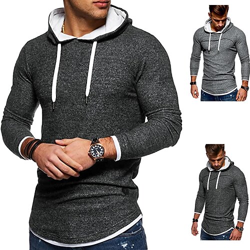 

Men's Hoodie Light gray Black Hooded Solid Color Going out Streetwear Streetwear Cool Casual Winter Fall & Winter Clothing Apparel Hoodies Sweatshirts Long Sleeve