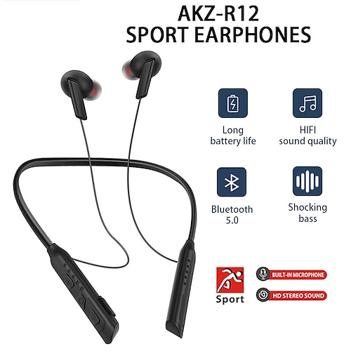 

R12 Wireless Bluetooth 5.0 Magnetic Neckband Sports Sweat Proof Headphones Earphone In Ear Headset Earbuds with Microphone for iphone 13 12 11 for Samsung Oppo Vivo(SD card can be inserted
