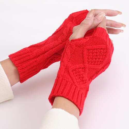 

Women's Fingerless Gloves Warm Winter Gloves Gift Daily Solid / Plain Color Knit Acrylic Fibers Simple Warm 1 Pair