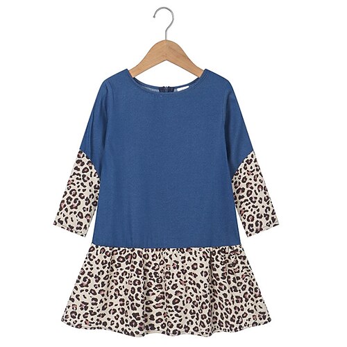 

Kids Little Girls' Dress Leopard A Line Dress Daily Print Blue Knee-length Short Sleeve Princess Sweet Dresses Summer Regular Fit 1pcs 3-10 Years