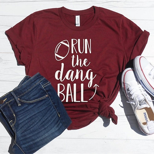 

Women's T shirt Tee Text Casual Weekend Painting T shirt Tee Short Sleeve Print Round Neck Basic Wine S