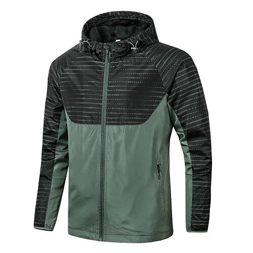 

Men's Track Jacket Windbreaker Breathable Lightweight Top Regular Fit Full Zip Hooded Patchwork Spring Autumn Tennis Running Training / Micro-elastic