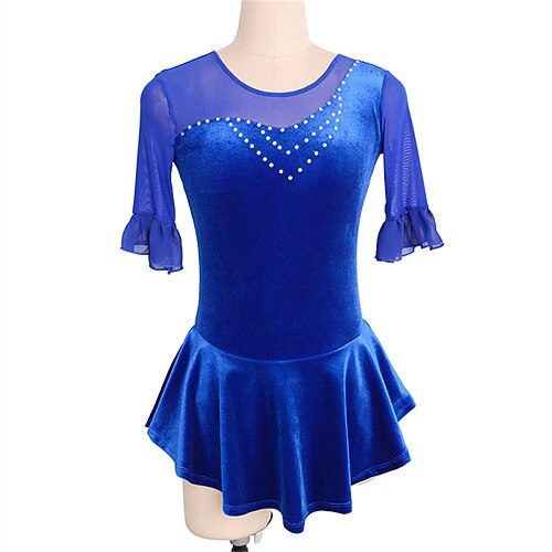 

Figure Skating Dress Women's Girls' Ice Skating Dress Blue High Elasticity Training Competition Skating Wear Crystal / Rhinestone Short Sleeve Ice Skating Figure Skating / Winter