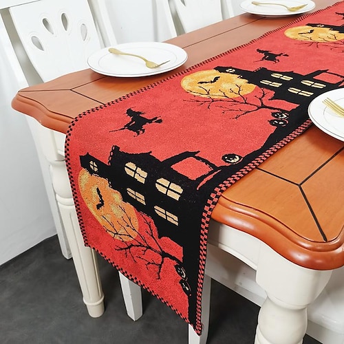 

Halloween Orange Tablecloth Witch Party Rectangular Table Strip Kindergarten Table Flag Woven Tablecloth Decoration Fabric