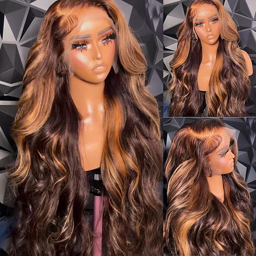 

Remy Human Hair 13x4 Lace Front Wig Free Part Brazilian Hair Body Wave Wavy Multi-color Wig 130% 150% Density with Baby Hair Highlighted / Balayage Hair Natural Hairline 100% Virgin Pre-Plucked For