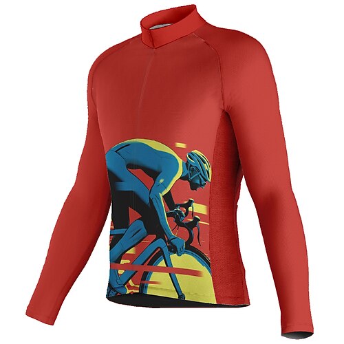 

21Grams Men's Cycling Jersey Long Sleeve Bike Top with 3 Rear Pockets Mountain Bike MTB Road Bike Cycling Breathable Quick Dry Moisture Wicking Reflective Strips Red Graphic Polyester Spandex Sports