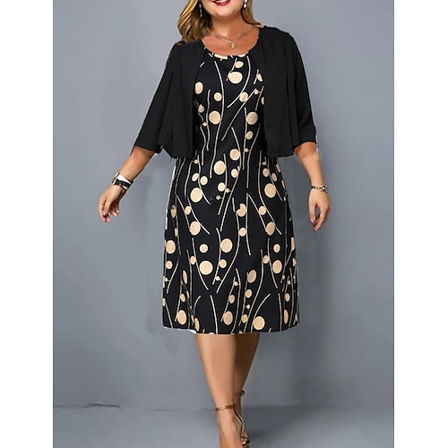 

kvinders plus size påskekjole a line kjole u-hals ruched 3/4-længde ærmer forår efterår basic midikjole daglig feriekjole bomuld