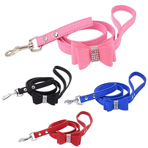 

Pet Dog Cat Velvet Leather Leash With Rhinestone Bling Blink Crystal Butterfly Bow Fashion Pet Leash For X'mas Gift