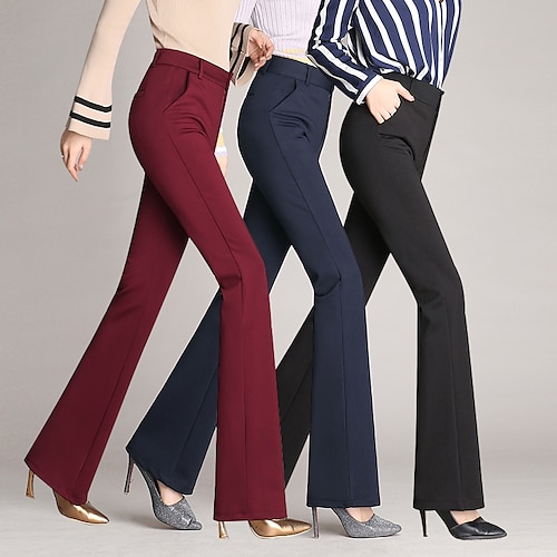 

Per donna pantaloni della tuta Zampa di elefante Flare Pantaloni a zampa Nero Vino Blu marino Vita normale Di tendenza Ufficio Giornaliero Tasche laterali Media elasticità Lunghezza intera Comfort