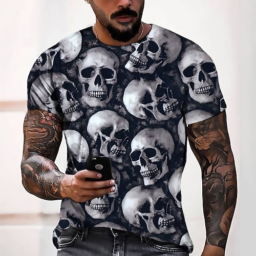 

Men's T shirt Tee Tee Graphic Round Neck Gray 3D Print Casual Daily Short Sleeve 3D Print Clothing Apparel Fashion Cool Designer Comfortable / Summer / Summer