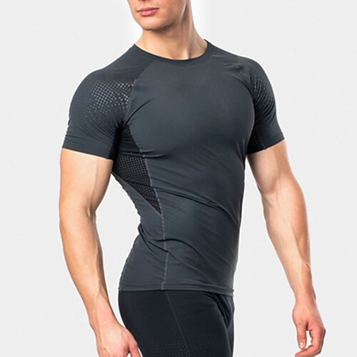 

Men's Compression Shirt Running Shirt Patchwork Short Sleeve Tee Tshirt Athletic Breathable Quick Dry Moisture Wicking Gym Workout Running Active Training Sportswear Activewear Polka Dot Black Light