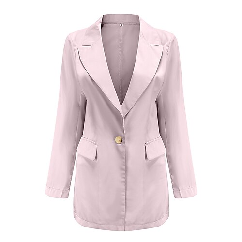 

Women's Blazer Warm Breathable Outdoor Office Work Pocket Single Breasted Turndown OL Style Elegant Modern Solid Color Regular Fit Outerwear Long Sleeve Winter Fall Blue Pink Yellow S M L XL XXL