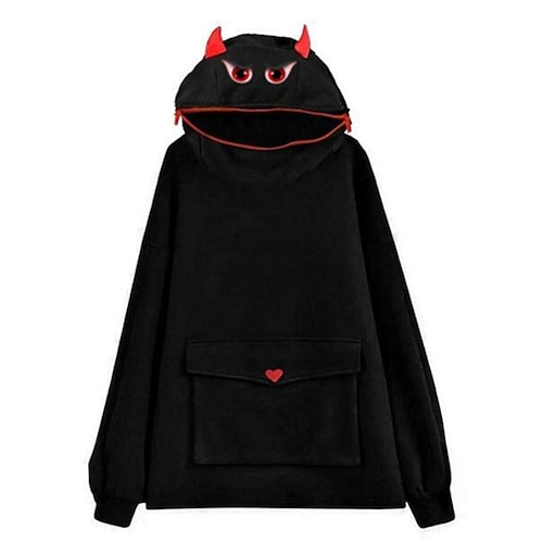 

Women's Hoodie Zip Up Cartoon Print Casual Daily Sports Casual Streetwear Hoodies Sweatshirts Black