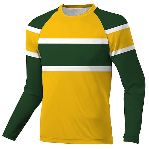 

Men's Downhill Jersey Long Sleeve Green Yellow Patchwork Bike Breathable Quick Dry Polyester Spandex Sports Patchwork Clothing Apparel / Stretchy