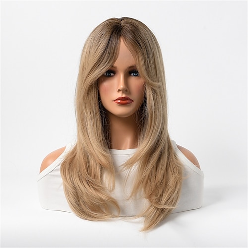 

Character Bangs Medium Long Texture Straight Hair Wigs European and American Holiday Wig Female Hair Mechanism Golden Chemical Fiber Headgear
