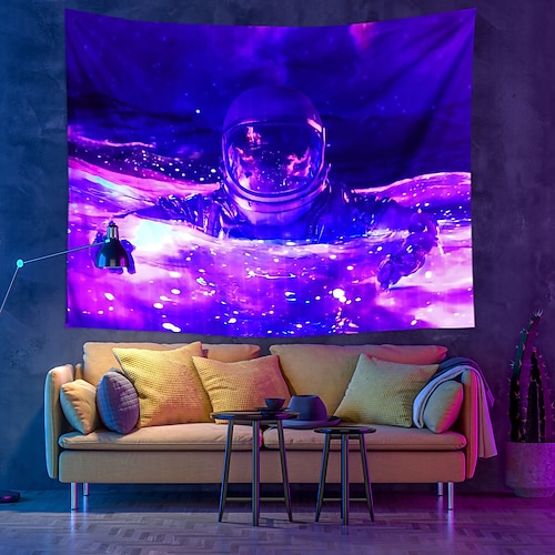 

Blacklight UV Reactive Wall Tapestry Astronaut Art Decor Blanket Curtain Hanging Home Bedroom Decoration Polyester