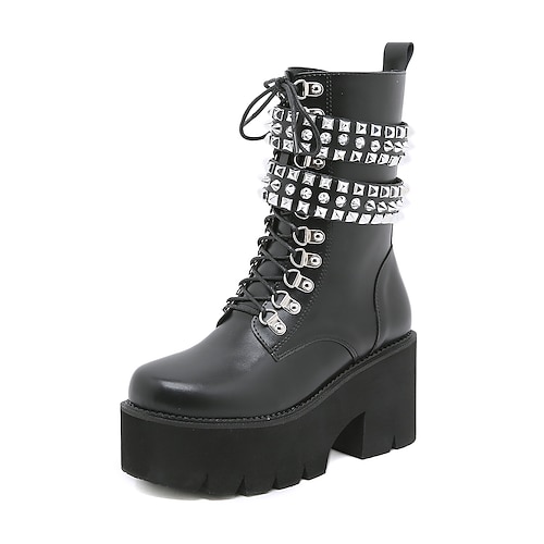 

Women's Boots Goth Boots Booties Ankle Boots Rivet Buckle Chunky Heel Round Toe Closed Toe Daily Outdoor Walking Shoes Faux Leather Buckle Fall Winter Solid Colored Black