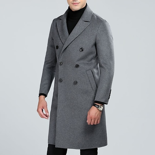 

Men's Casual Overcoat Long Regular Fit Solid Colored Double Breasted Six-buttons Dark Camel Grey Navy Blue 2022 / Winter