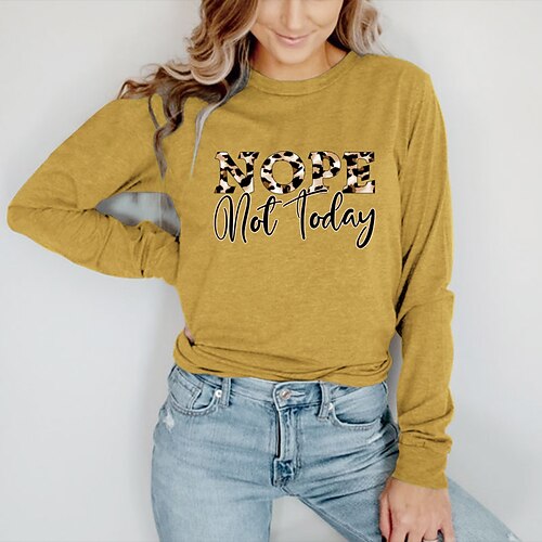 

Women's T shirt Tee Graphic Leopard Letter Casual Daily Holiday T shirt Tee Long Sleeve Print Round Neck Basic Green Black Blue S