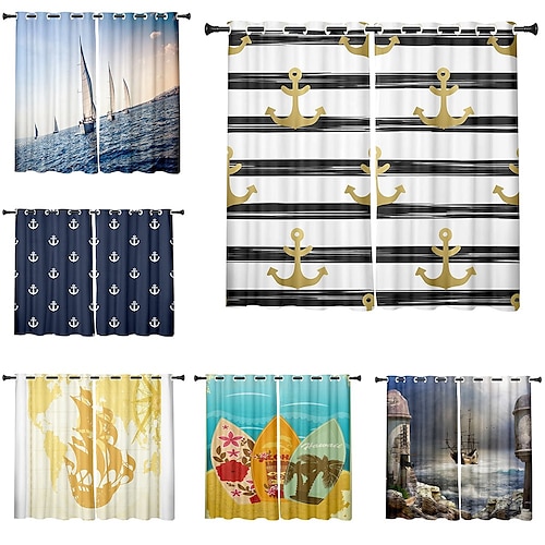 

2 Panels Set Blackout Curtains Anchor Printed Thermal Insulated Curtains for Bedroom Living Room Modern Grommet Window Drapes Curtain Drapes