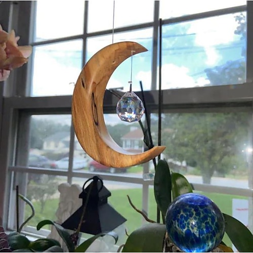 

Wooden Moon Dream Catcher Crystal Ball Suncatcher Wind Chime Handmade Gift Wind Chime Ornament Wall Hanging Outdoor Decor