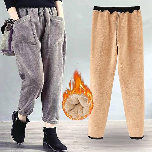 

Women's Chinos Fleece Pants Pants Trousers Harem Pants Corduroy Fleece lined Gray [Plus velvet thickening] Gray [without velvet] Black [without velvet] Mid Waist Fashion Casual Weekend Side Pockets