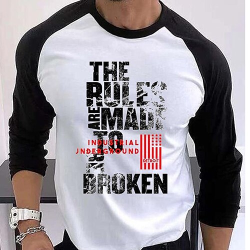 

Men's T shirt Tee Graphic Letter Crew Neck White Print Street Sports Long Sleeve Patchwork Print Clothing Apparel Fashion Designer Casual Comfortable