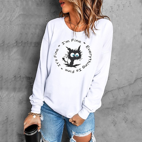 

Women's Sweatshirt Pullover Active Streetwear Monograms Print Green White Blue Text Animal Daily Round Neck Long Sleeve S M L XL XXL