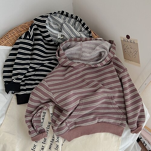 

Kids Boys Hoodie Stripe School Long Sleeve Active 3-6 Years Winter Black Red