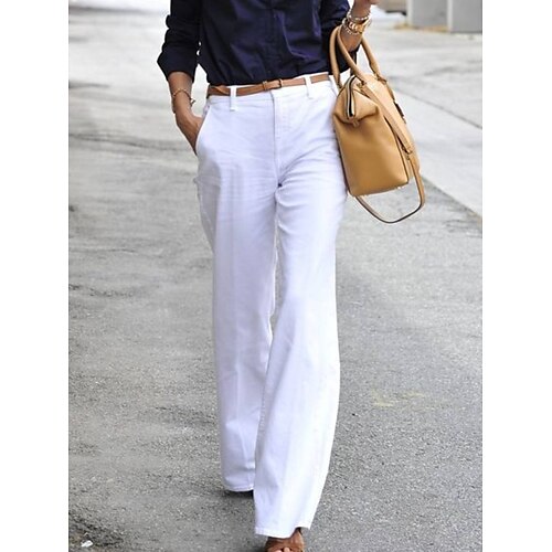 

Women's Culottes Wide Leg Chinos Pants Trousers White Mid Waist Fashion Casual Weekend Side Pockets Micro-elastic Full Length Comfort Plain S M L XL XXL