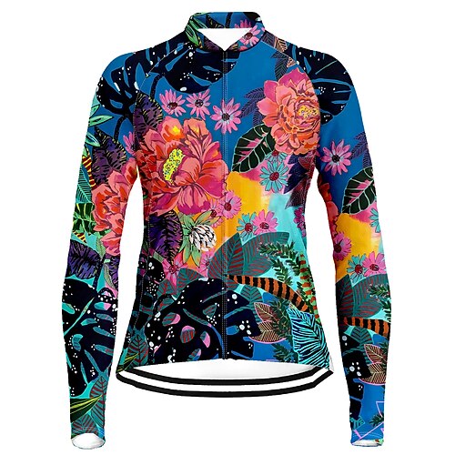 

21Grams Women's Cycling Jersey Long Sleeve Bike Top with 3 Rear Pockets Mountain Bike MTB Road Bike Cycling Quick Dry Moisture Wicking Blue Floral Botanical Sports Clothing Apparel / Stretchy