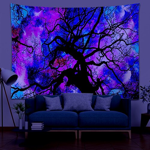 

Blacklight UV Reactive Wall Tapestry Psychedelic Tree Room Background Decorative Cloth Hanging