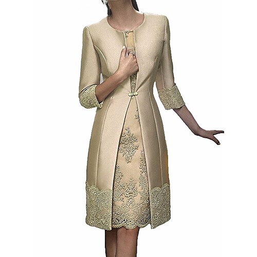 

Women's Dress Set Two Piece Dress Midi Dress Gold 3/4 Length Sleeve Embroidery Embroidered Layered Winter Fall Crew Neck Modern Mature Party 2022 S M L XL 2XL 3XL / Sheath Dress