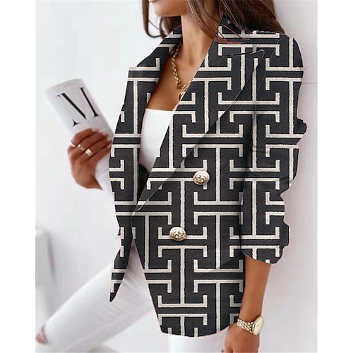 

Women's Blazer Breathable Office Work Daily Wear with Pockets Print Double Breasted Turndown OL Style Formal Modern Office / career Leopard Regular Fit Outerwear Long Sleeve Winter Fall Black Yellow