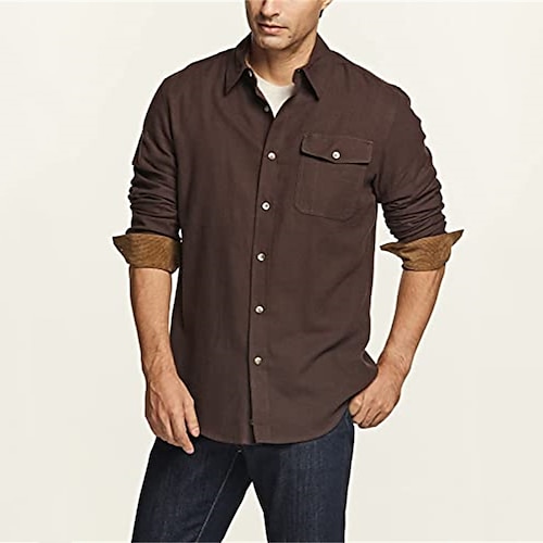 

Men's Flannel Shirt Shirt Jacket Shacket Solid Color Turndown Army Green Red Navy Blue Coffee Gray Street Daily Long Sleeve Button-Down Clothing Apparel Fashion Casual Comfortable / Beach