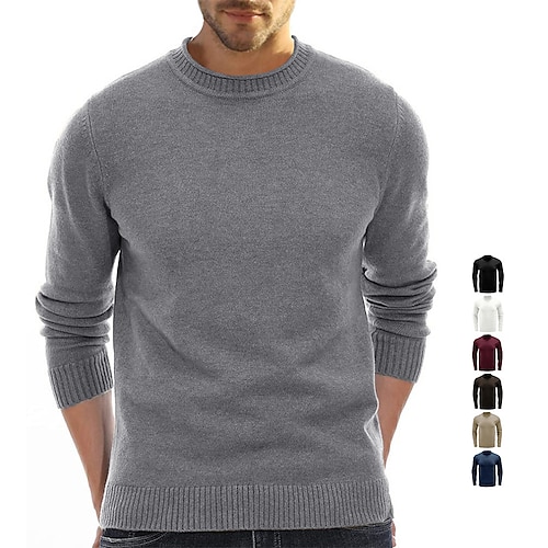 

Men's Pullover Sweater Jumper Ribbed Knit Cropped Knitted Solid Color Crew Neck Stylish Basic Daily Holiday Fall Winter White Black S M L / Long Sleeve