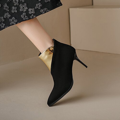 

Women's Boots Heel Boots Booties Ankle Boots Stiletto Heel Pointed Toe Minimalism Daily PU Leather Zipper Fall Winter Color Block Green Gold