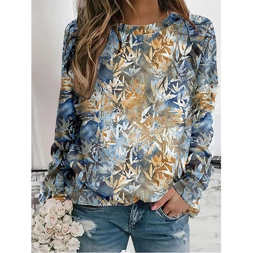 

Women's Sweatshirt Sportswear Casual Patchwork Print Rainbow Flower Loose Casual Round Neck Long Sleeve S M L XL XXL 3XL / 3D Print