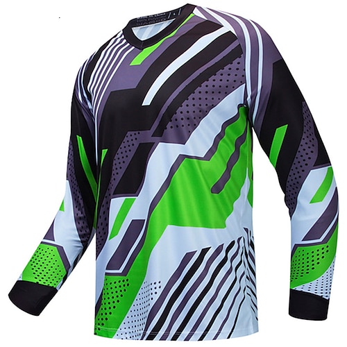 

Herre Downhill Jersey Langermet Sykkel Topper med 3 baklommer Pustende Myk Hurtigtørkende Bekvem Grønn Geometrisk Polyester sport Klær