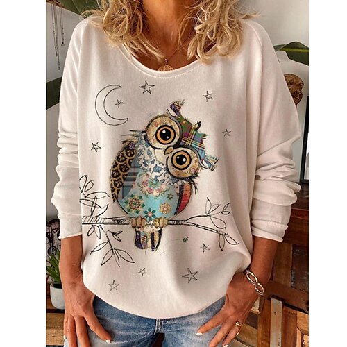 

Women's T shirt Tee Graphic Casual Weekend T shirt Tee Long Sleeve Print Round Neck Basic White S