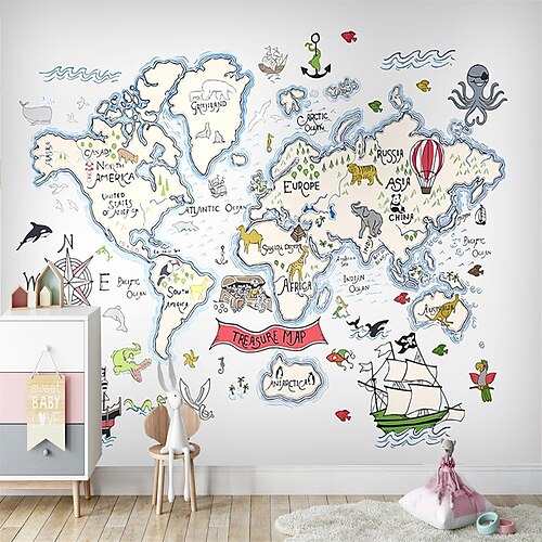 

Art Deco 3D Mural Wallpaper Animal Cartoon Map Suitable For Hotel Living Home Decoration Comtemporary Classic Wall Covering