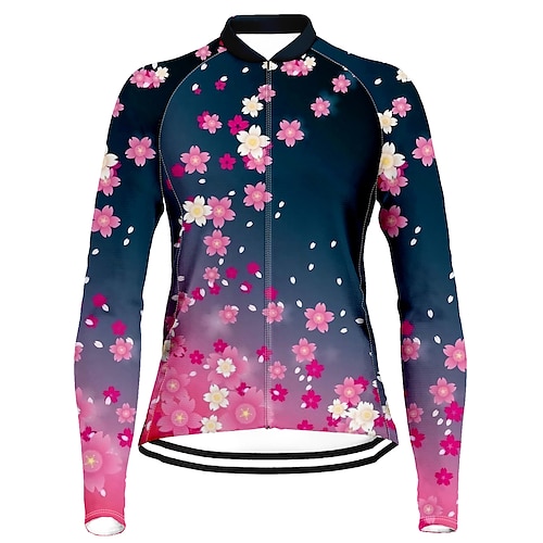 

21Grams Women's Cycling Jersey Long Sleeve Bike Top with 3 Rear Pockets Mountain Bike MTB Road Bike Cycling Breathable Quick Dry Moisture Wicking Dark Navy Floral Botanical Spandex Polyester Sports