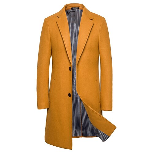 

Men's Casual Overcoat Long Regular Fit Solid Colored Single Breasted Two-buttons Black khaki Dark Grey 2022 / Winter