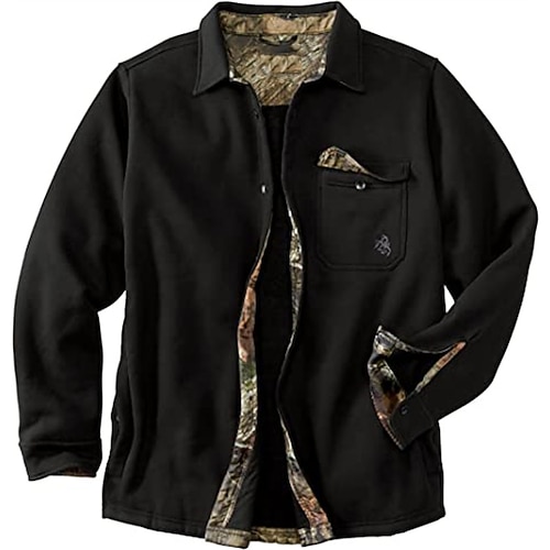 

Men's Shirt Shirt Jacket Solid Color Turndown Black Long Sleeve Street Daily Button-Down Tops Casual Comfortable