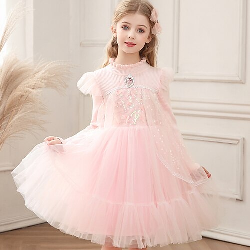 

Kids Little Girls' Dress Solid Colored A Line Dress Daily Sequins Pink Knee-length Long Sleeve Princess Sweet Dresses Summer Regular Fit 1pcs 3-10 Years