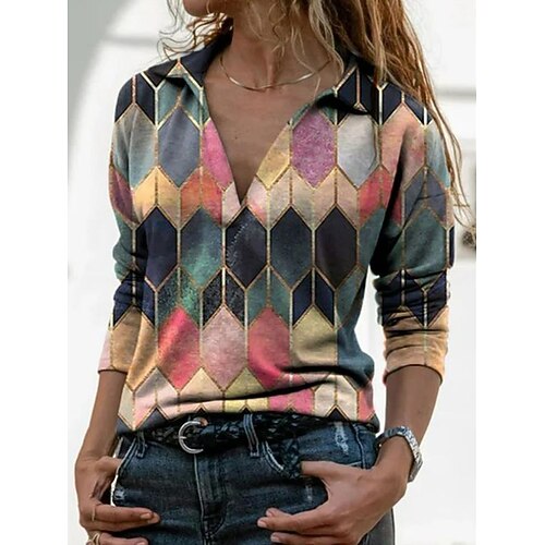 

Women's Shirt Leopard Portrait Daily Weekend Portrait Shirt Long Sleeve Print Shirt Collar Casual Streetwear Green Blue Orange S / 3D Print