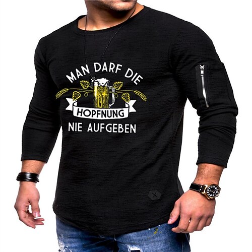 

Men's T shirt Tee Hot Stamping Graphic Letter Crew Neck Street Daily Print Long Sleeve Tops Designer Casual Fashion Comfortable Black / Sports