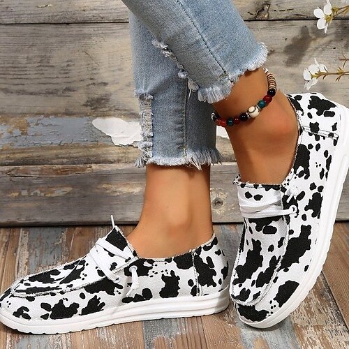 

Women's Slip-Ons Flat Heel Round Toe Canvas Lace-up Black / White